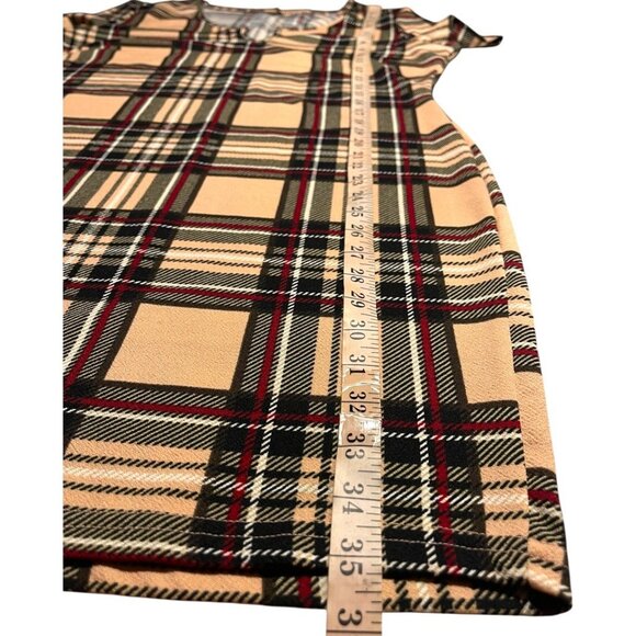 SHEIN Plaid Short Sleeve Shift Dress With Keyhole Neckline Beige/Black/Red M/L - Picture 5 of 8